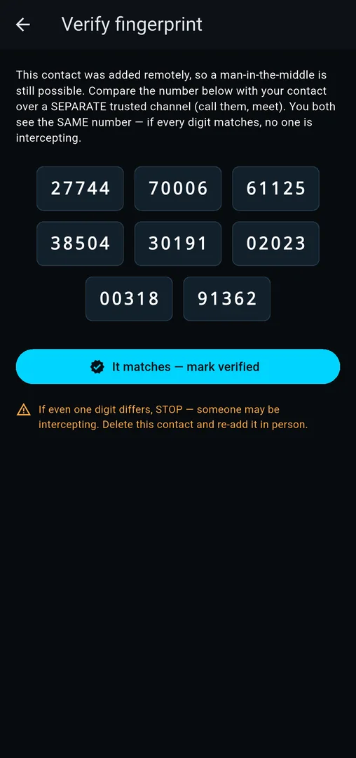 Safety number in eight groups of five digits